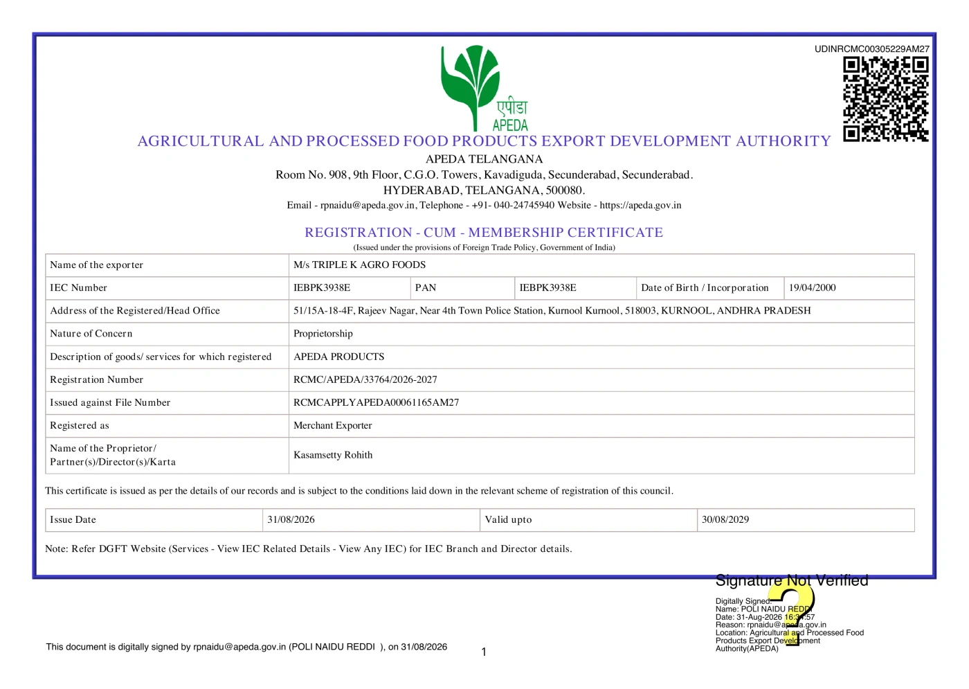 APEDA Registration (RCMC) — page 1